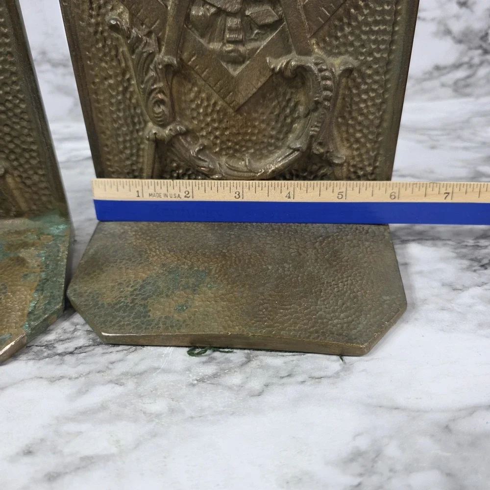 Vtg Masonic Brass Copper? Bookends Square And Compasses Pair Freemason Eye